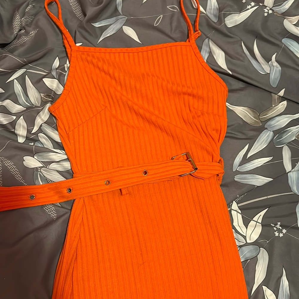 Orange mini dress with matching belt